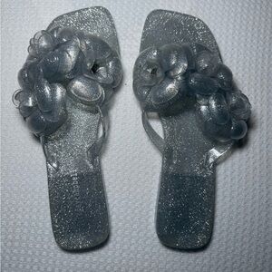 Jeffrey Campbell Silver Glitter Jelly Flower Sandals